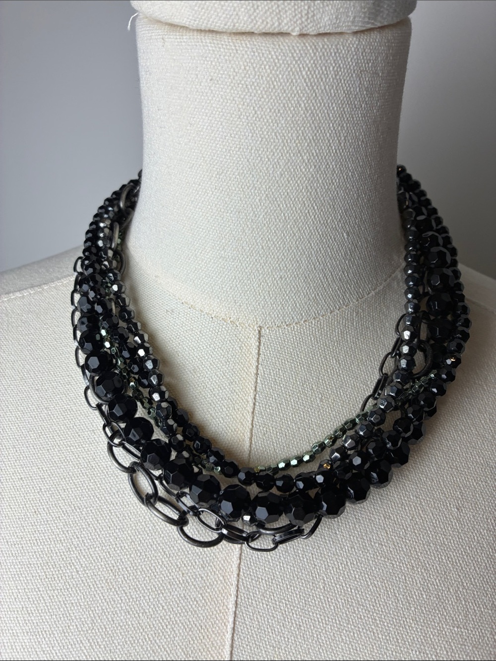 Multi-Strand Black Beaded Statement Necklace